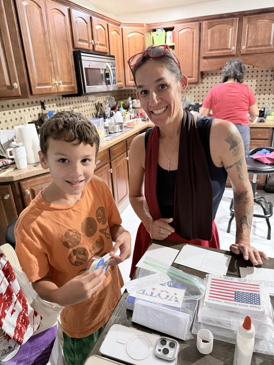 DebDaugherty_'s tweet photo. Got my kiddo to help make postcards &amp; goodie bags for next week’s door knocking. Price of admission: one $20 Roblox card. Deal of the century 😂 @TPAction 
Proud parent vibes! https://t.co/Z3GZXNnmZJ