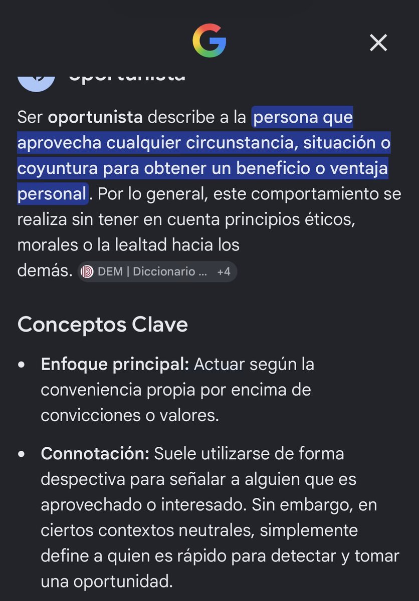 Valee50pe's tweet photo. @LuisGM1997 @termiyt_ @javioliveira Y cuando dice "por lo general", está describiendo un patrón frecuente del comportamiento oportunista, no estableciendo una condición necesaria para que algo sea considerado oportunismo. Por lo tanto es posible hablar de un oportunismo siendo éticamente neutro. https://t.co/yZfkROwX3h