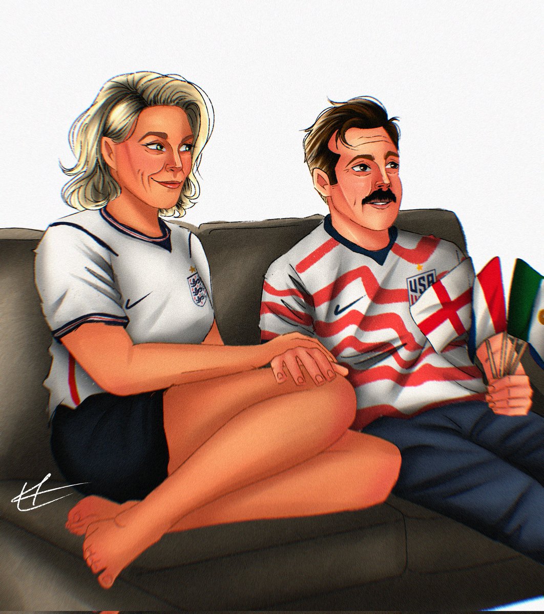wholefknthing's tweet photo. they're watching the wolrd cup together and Ted wants to be supportive of all his players 

#TedLasso #Tedbecca https://t.co/WJauYnoblQ