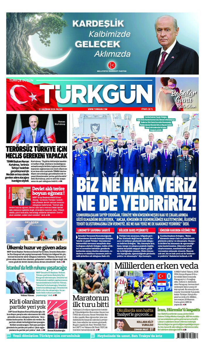 TurkgunGazetesi's tweet photo. Gazetemizin 21 Haziran Pazar baskısını inceleyebilirsiniz...

#TürkgünGazetesi #Türkgün https://t.co/txpxS0MwDZ