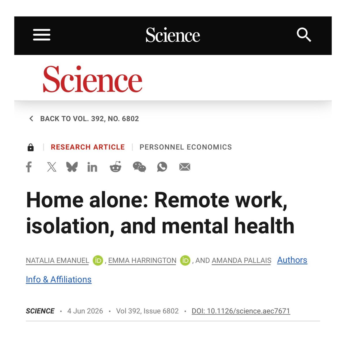 DavidBahnsen's tweet photo. One of the most troubling reports I have read in what is now six years of diligently studying the calamity of remote work.  Many have been willing to ignore the simply obvious negative impact this idea had on a company’s own performance and culture.  Many have been willing to ignore the lack of mentorship and professional development it fostered for early career workers.  But will people also ignore the scientifically documented impact on the mental and emotional well-being of the workers?