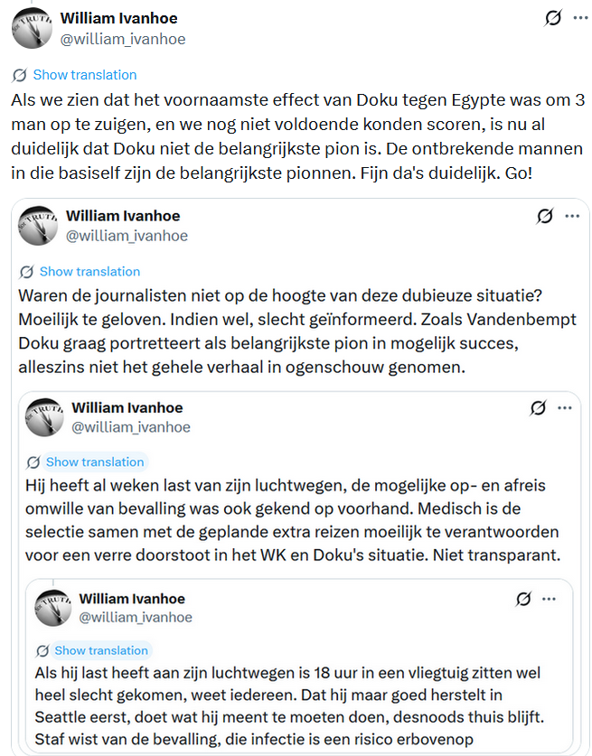 william_ivanhoe's tweet photo. @sporza Willy, dank voor deze post. Eindelijk zijn we verlost van onze zelf-opgelegde fixatie op D. als enige mogelijke sleutel op succes. We zullen het dus ook anders moeten kunnen. Het is van te moeten! Zou er echt niet tegen kunnen als we wereldkampioen zouden worden enkel dr D. :-) https://t.co/8Yu7wRR4jU