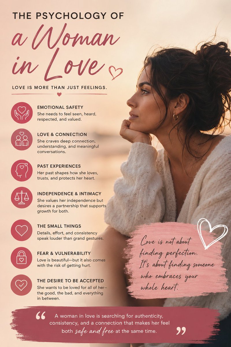 FreeReverie's tweet photo. ❤️ A woman's experience with love is about so much more than romance.
At the core of love, many women seek emotional safety, trust, connection, and acceptance. They want to be seen, heard, valued, and loved for who they truly are—not just for their...

-Posted with Greatly Social https://t.co/yePHXfpDGH