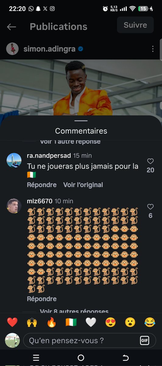 Thierdinhoo's tweet photo. Des insultes racistes sur le dernier post de Simon Adingra 🇮🇪💔
Force à lui😔 https://t.co/HCvJ4BAKiM