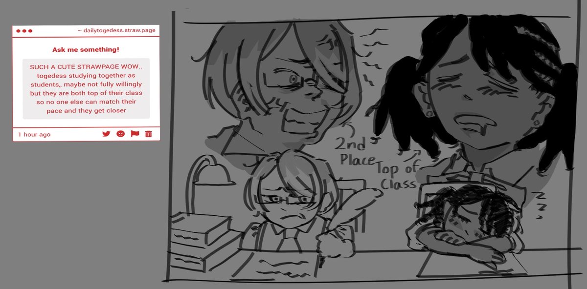 Togedessdoodles's tweet photo. [Strawpage ask✒️] “Academic Rivals”
#Togedess https://t.co/CRTWZtJ8VY