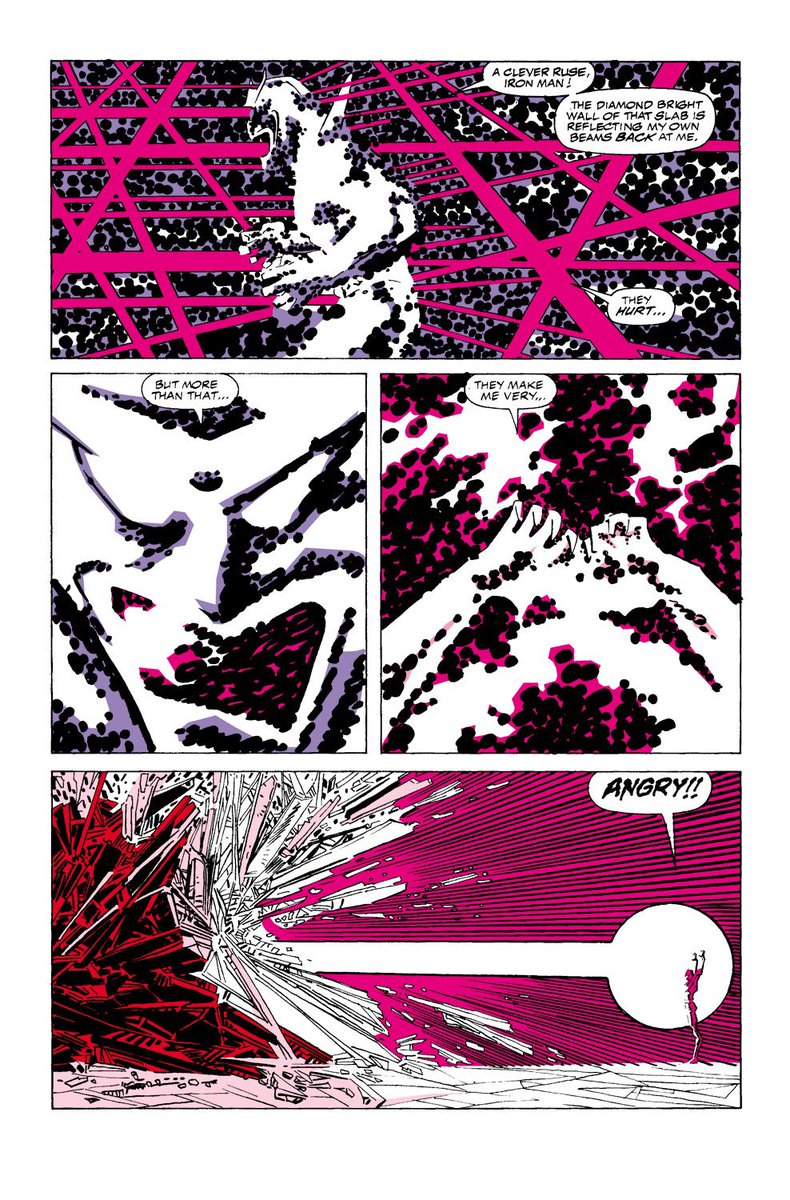tincanmans's tweet photo. I‘m not the biggest fan of JRJR‘s modern work but trust me when I say this:

His Iron Man vs. Living Laser art is one of the greatest, most beautiful comic fights oat. I have seldom seen something so visually engaging. https://t.co/2CV63GyZYv