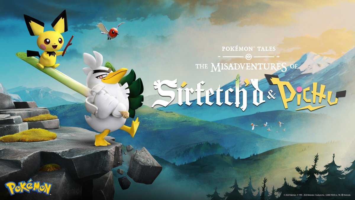 PokemonNewsUK's tweet photo. Here’s your first look at official art for Pokémon Tales: The Misadventures of Sirfetch’d &amp; Pichu! 🛡️⚡ https://t.co/12yLMhrDwY