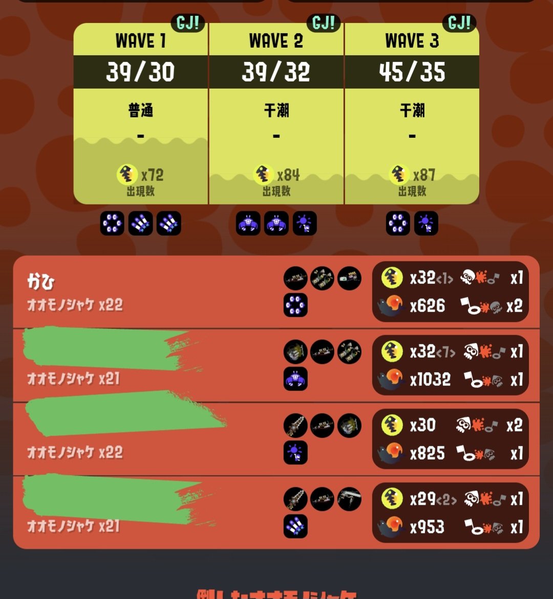 salmonrun0409's tweet photo. こういう みんなおなじくらい倒してるのが1番やり易い✨   1人2人ずば抜けて倒してるのは ちと落ち着け！って言いたくなる😂
この回めちゃくちゃスムーズだったな✨
たぶん皆さんそう思ってたと思うー次の次まで一緒の部屋だった✨ https://t.co/MAyY07PRQW