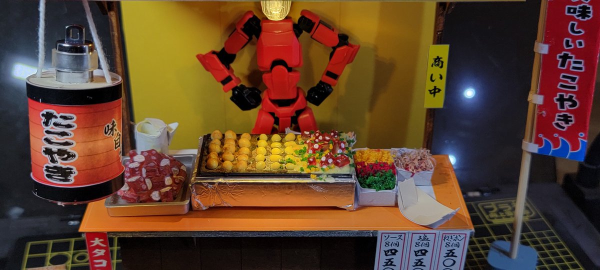 gunpladaisuki's tweet photo. #アーテック
ミニチュア屋台キット　たこ焼き
完成。タコはたまたま持っていたミニチュアの既製品を流用しています https://t.co/2sfqhJfQKn
