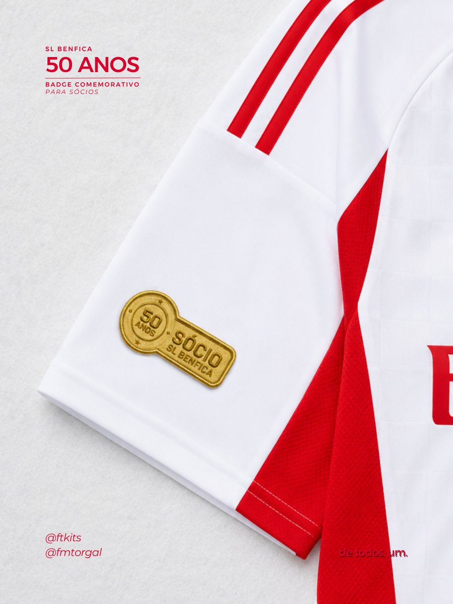 fmtorgal's tweet photo. Inspirado nos Legacy Badges utilizados no Campeonato do Mundo de 2026 para assinalar marcos relevantes na carreira dos jogadores, propõe-se a criação de um badge comemorativo opcional para as camisolas oficiais do Sport Lisboa e Benfica.

O badge distinguiria os sócios com 25, 50 e 75 anos de filiação, respetivamente, complementando as atuais distinções honoríficas do Clube (emblema de prata, ouro e anel de platina) e reforçando o reconhecimento, a pertença e o valor do percurso dos associados mais antigos.

@SLBenfica @slbenfica_en 

As imagens e grafismos apresentados têm caráter exclusivamente ilustrativo e destinam-se apenas a demonstrar a proposta conceptual aqui apresentada.