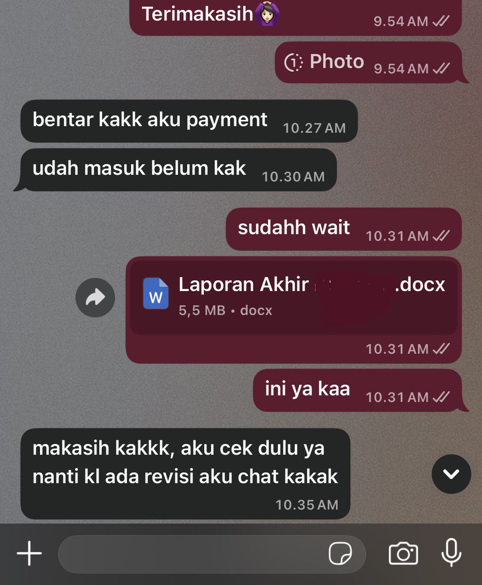 whossbevv's tweet photo. joki laporan akhir 

free revisi, negotiable

#parafrase #jokiparafrase #jokitugas #jokimakalah #jokijurnal #zonauang #jokitugaskuliah #jasatulis #jasaketik https://t.co/VStK80MmIo