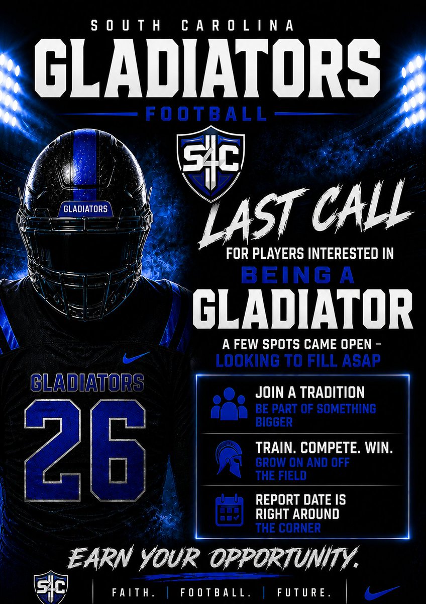 CoachRCSmith's tweet photo. Last Call To Be a Gladiator ⚔️⚔️⚔️ https://t.co/eW1iwmClhE