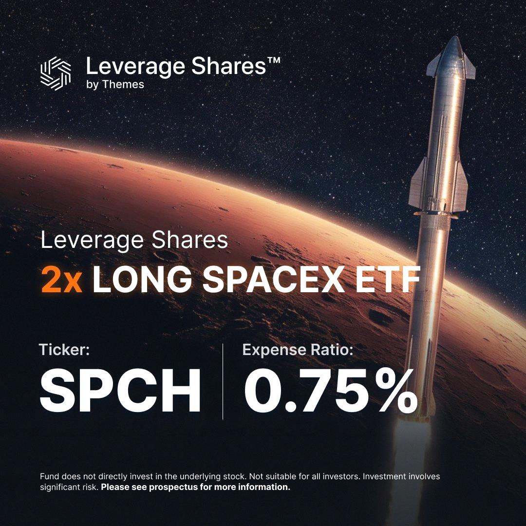 ri_ho_2's tweet photo. 史上最大規模で新ETFがローンチされたよ📈

Leverage Shares 2x Long SpaceX ETF（$SPCH）が、最初の1週間でなんと40億ドル相当の取引を記録🔥

これはIBITやDRAMを抑えて、歴代1位の初週出来高だって📊

しかも感謝祭ウィークで取引日数が4日間だけだったのにこの数字！

（情報元：EricBalc https://t.co/VXaE7wvPlS