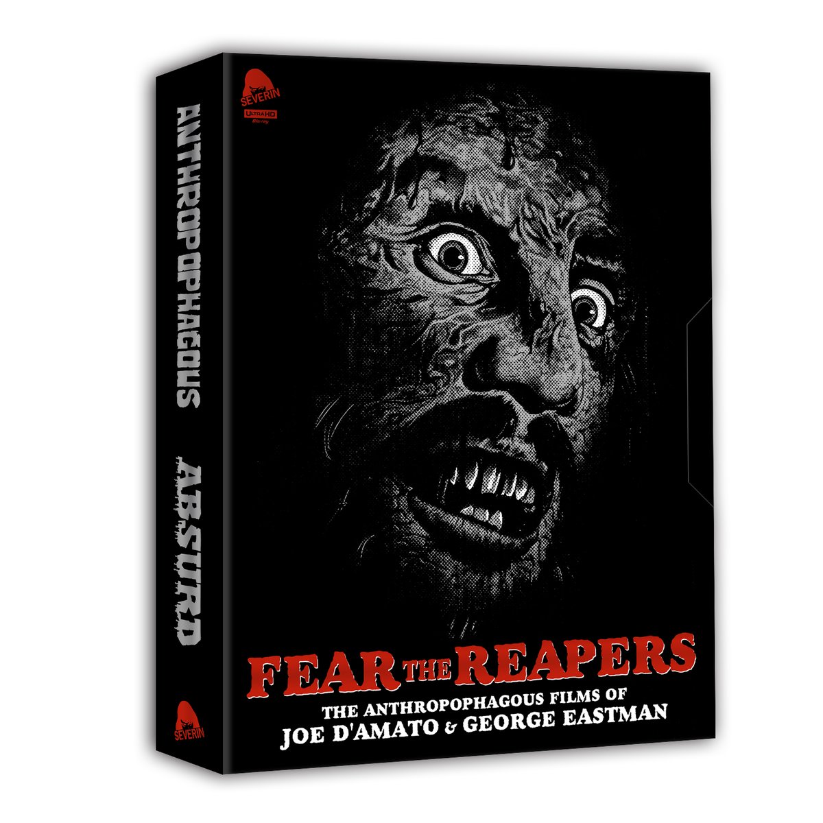 SeverinFilms's tweet photo. FEAR THE REAPERS DUO SLIPCASE

Love of two is one: This rigid duo slipcase with luxurious silver ink and red foil is the ONLY way to preserve and display Joe D’Amato &amp; George Eastman’s pair of ItaloSplatter classics. https://t.co/h5vK2O8W5N