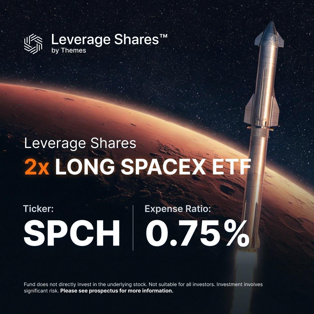 ishitaka_'s tweet photo. 史上最大規模のETFローンチが実現したよ🚀

Leverage Shares 2x Long SpaceX ETF $SPCH、なんと発売1週間で40億ドル相当の取引が成立したんだって！

これはIBITやDRAMを抜いて、ETF史上最速の記録なんだとか。しかも、祝日で週が短かったから実質4日間での達成ってすごいよね💰

（※これは情 https://t.co/p6YjkCd2Ld