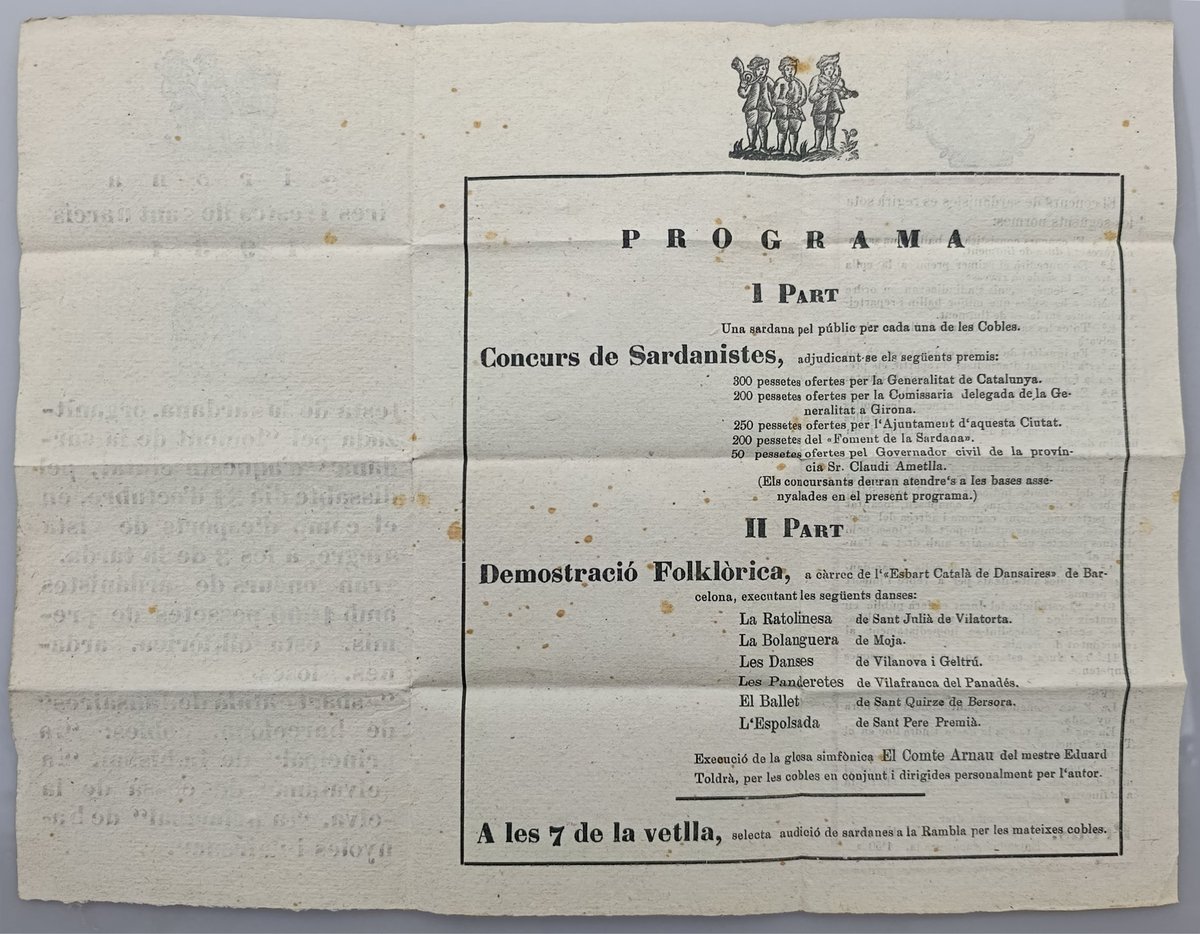 Galderich1's tweet photo. #DiaInternacionaldelaSardana

Quin millor homenatge que aquest programa sardanístic gironí de les Fires i Festes de Sant Narcís de 1931 de la Impremta Masó?

A més de l'encertat treball tipogràfic i textura del paper, la lectura del programa ens deixa bocabadats.

@casamaso_gi https://t.co/0hKUA7RYIS