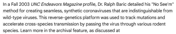 FringeViews's tweet photo. @RandPaul Ralph Baric was working on making coronaviruses more virulent for many, many years at UNC Chapel Hill in the US.
There are more interviews than these Gemini summaries, but this is a start https://t.co/BKXIrdBSJe