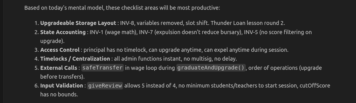 samuraigintokii's tweet photo. 🛡️Day 22 of Becoming SR:@CodeHawks Hawk High
1️⃣Just read the code against the spec
2️⃣7 invariants broken from the mental model alone
3️⃣Teachers get 35% EACH instead of sharing 35%
4️⃣No review count check
5️⃣Storage layout shifted
👇🏻Repo: https://t.co/a2IN7SJ3ki
#Web3 #CodeHawks https://t.co/VuJ5SA3VAd