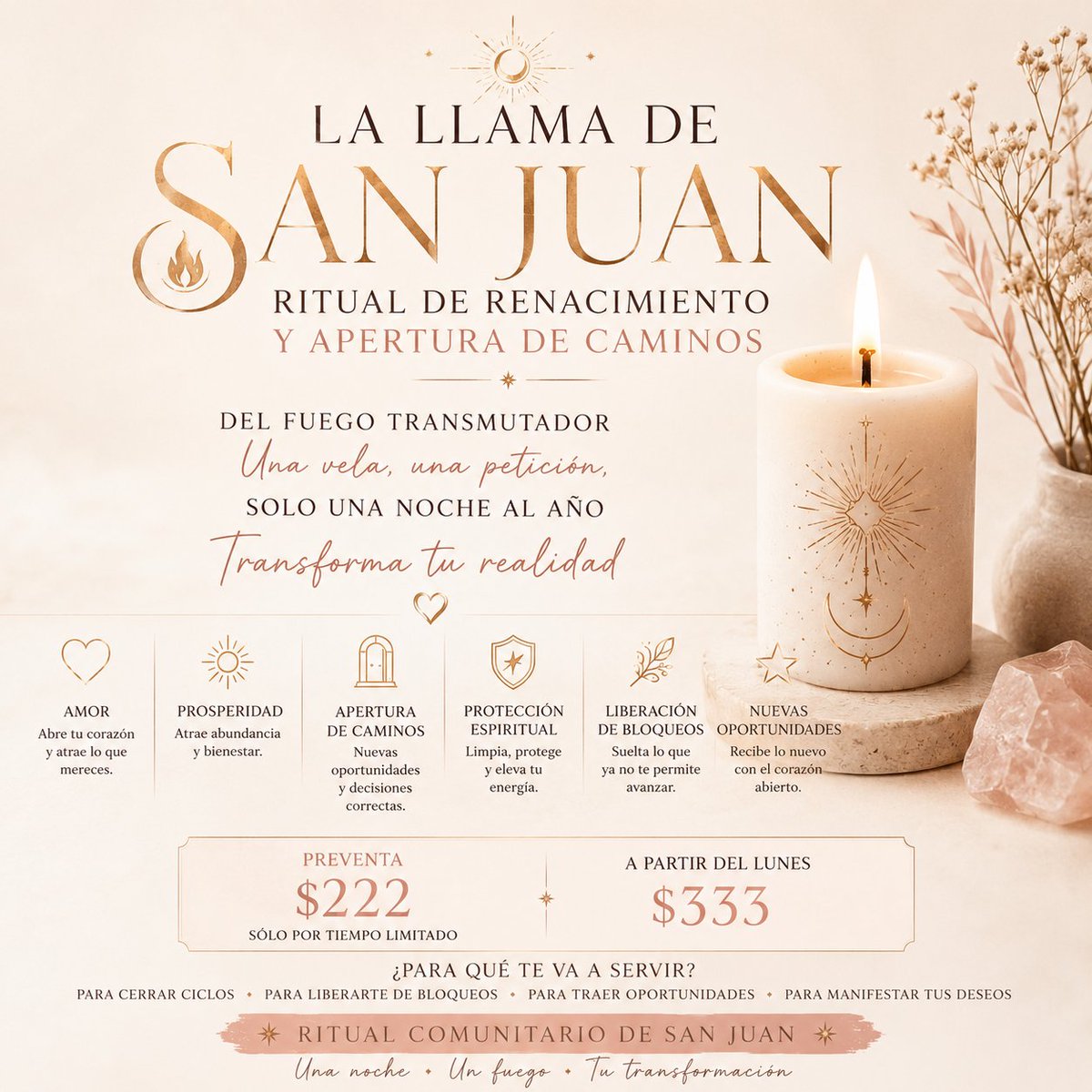 mgeraldmcg's tweet photo. 🔥 ¿Qué te gustaría manifestar antes de terminar junio?
❤️ Amor 💰 Dinero 🚪 Oportunidades
La Llama de San Juan ya está en preventa.
🕯️ $222 mxn
Responde "SAN JUAN" para información. ✨ https://t.co/9jRf7F6ed7