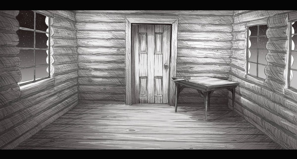 SL4YHER's tweet photo. < Inside the cabin. There's a door. And a blade on the table. > https://t.co/6zLX6FlxzE