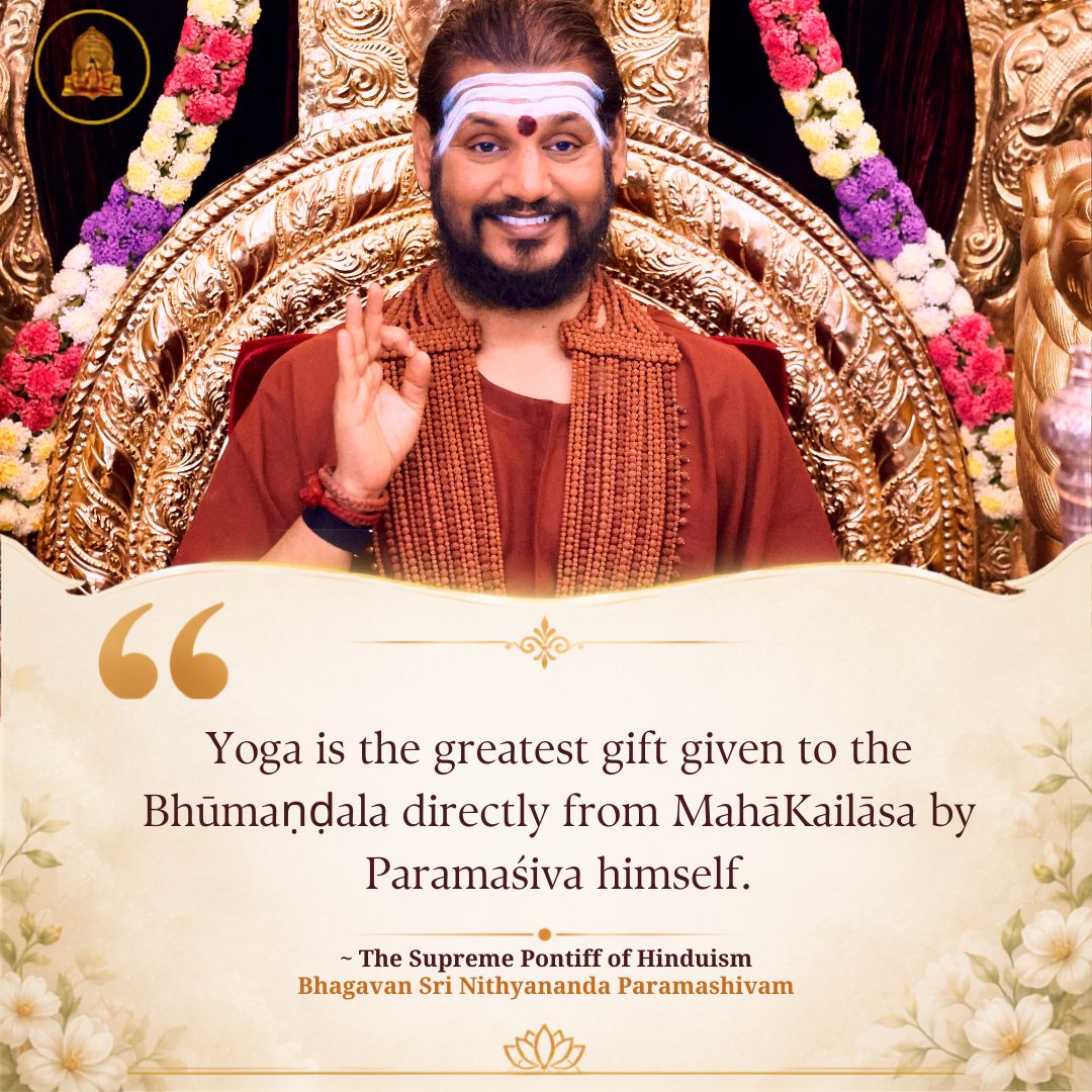 SriNithyananda's tweet photo. Yoga is actually all about raising your frequency of existence. While it begins with bending the body, its ultimate aim is to shift your entire vibration from the lower frequencies of fear and greed to the higher frequencies of love, bliss, and powerfulness.
#Paramashiva #Nithyananda #InternationalYogaDay #NithyanandaYoga #YogaDay2026