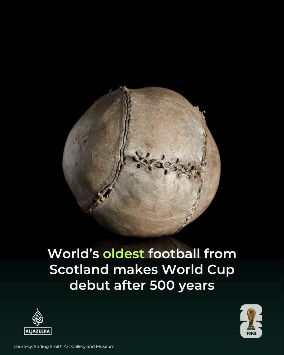 BakarMuza's tweet photo. The world’s oldest football from Scotland is leaving the country for the first time, heading to the US for the World Cup. The ancient ball will be displayed at the World Cup match between Brazil and Scotland on June 24.
.
Recognised by Guinness World Records, it features in Scotland’s 'History of 25 Objects.'