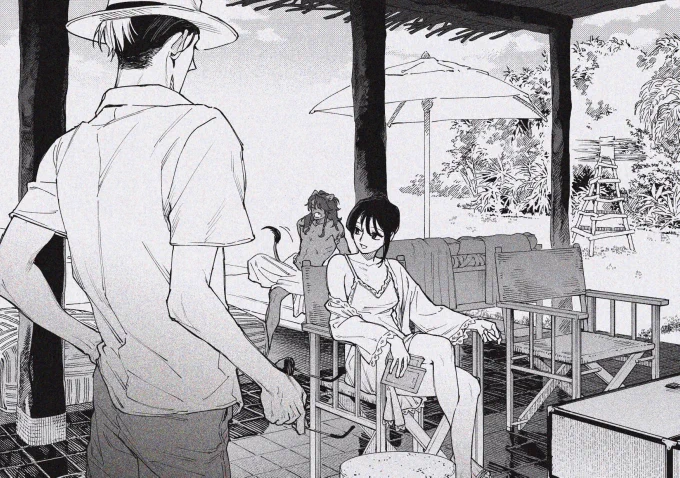 最近、卒業後軸で クル×レオ×監♀という複雑な3人の妄想をしているのですが、
お友達に素敵なリゾートの写真を見せてもらって「いますね…」と思ったので描きました

背景ガッツリ描いたのでタイムラプスも! 