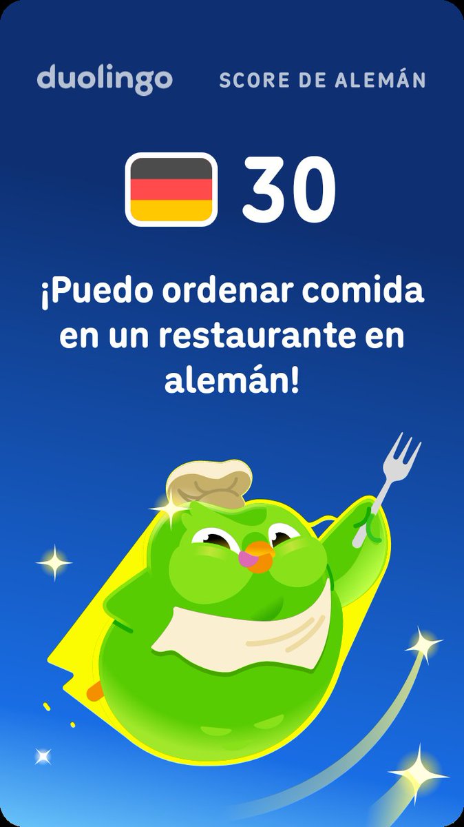 warvickg's tweet photo. ¡Mi Score de alemán en Duolingo es de 30! https://t.co/xaSjGTpIyr