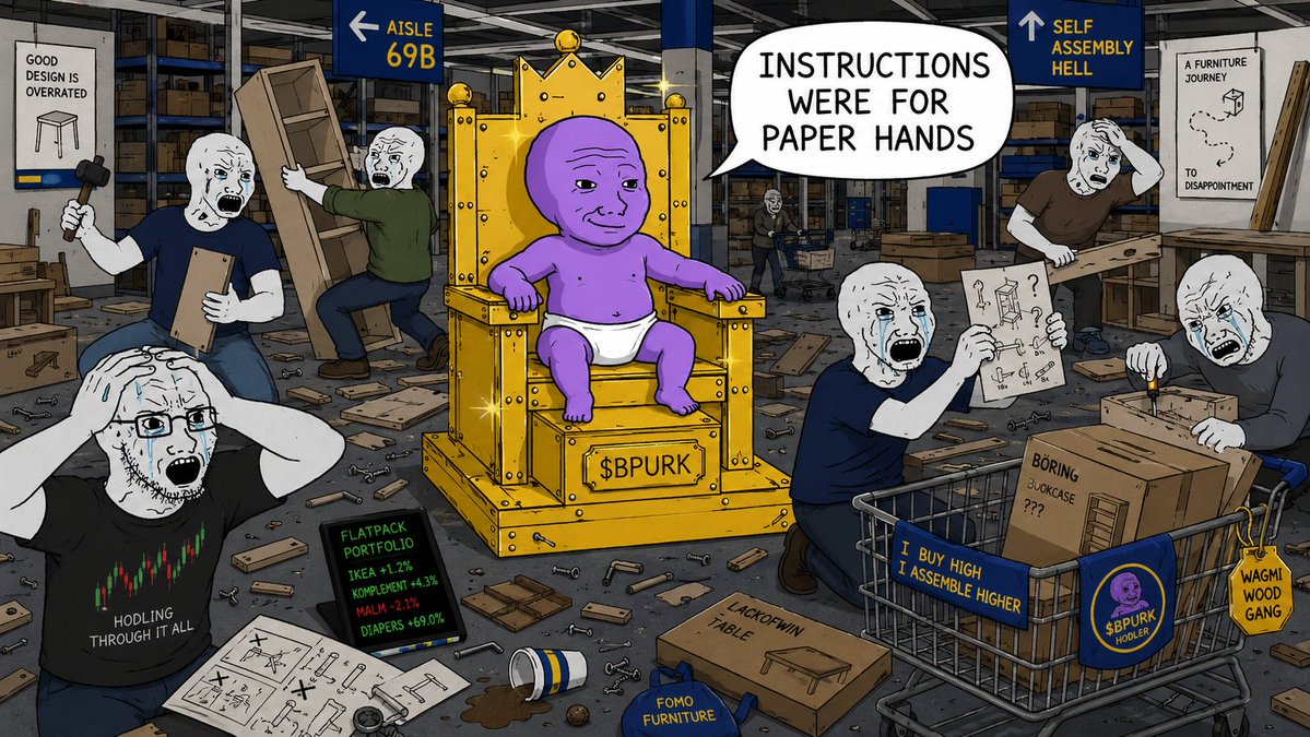 SimopLabs's tweet photo. They read the manual
They lost the screws
They questioned reality
Baby Purk built a throne
and called it conviction
Instructions were for paper hands

@bpurkjack
CA: 8DzvCVewDXkbPCLgtkrYjSifUgXrQaabezMwPe6hpump
$BPURK #BPURK #BabyPurk #Conviction #PurpleWojak #Degen #Memecoin #Solana