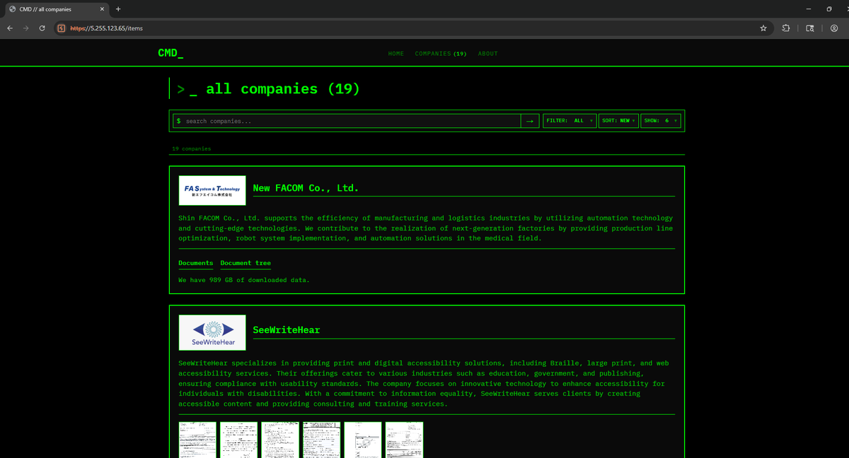 envconfig's tweet photo. ransomware group "Cmdorganization"

clearnet mirror: cmdofficial[.]com
backend real ip: 5.255.123.65

Possible hoster https://t.co/xoaO2wx2XD https://t.co/Uy4KKO3ZAC