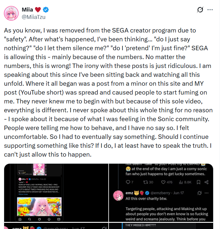 PandoMigos's tweet photo. "SEGA is allowing this, SEGA is allowing that"
Nigga please
She acts like she was unfairly kicked from the program which was like 2 weeks ago yet is still upset about it
Don't don't allow racist or transphobes in the program, and this is footage of her being both https://t.co/RTceArljeM