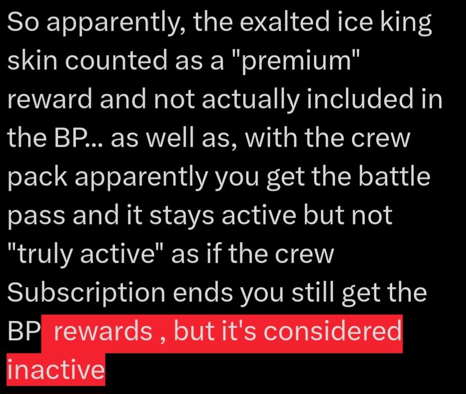 PrettyRecklesD's tweet photo. I don't even want to support @EpicGames after this... like what is the actual benefit of buying the crew pack then. Unless you buy it every month it screws you... like you have to buy the battle pass with vbucks and then buy the CP maybe but still will screw ya.. not worth it https://t.co/pGu3jtUAc0