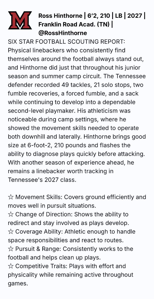 RossHinthorne's tweet photo. Thanks @sixstarfootball for the write up!! Had a great time at the camp!!
@FRAPantherFB 
@FRAathletics https://t.co/Z6YikOu9dD