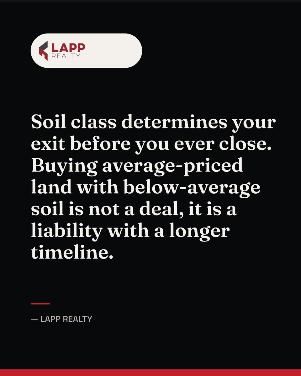 LappRealty's tweet photo. Soil class determines your exit before you ever close. Buying average-priced land with below-average soil is not a deal, it is a liability with a longer timeline.

Lapp Realty (residential &amp; agricultural)
403-872-1522  |  https://t.co/ha1RYweHqr https://t.co/MKrXFuXI4X
