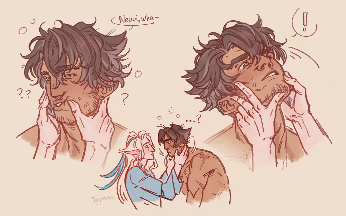 foysten's tweet photo. I believe that Neuvi randomly grabs Wrio's face from time to time and starts examining it 
And Wrio is just like "umm dear what the hell are you doing"
#wriolette https://t.co/K10pMz8YGj