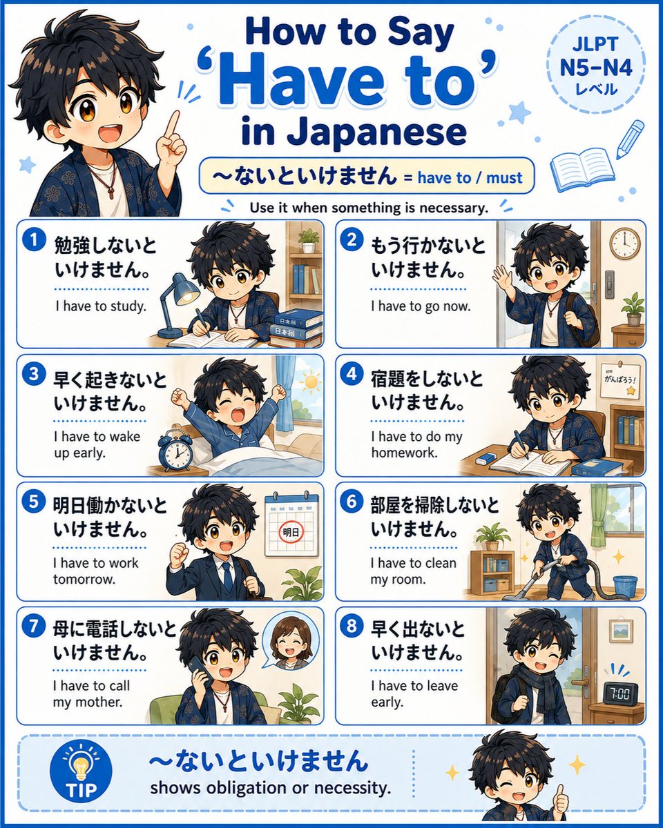 Japanese__yuki's tweet photo. How do you say “have to” in Japanese?
Use 〜ないといけません when something is necessary or required 👇 https://t.co/5RaVIAREFt