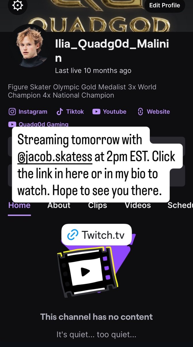 Ilia Malinin will stream with Jacob Sanchez on Twitch at 2 p.m. EST ...