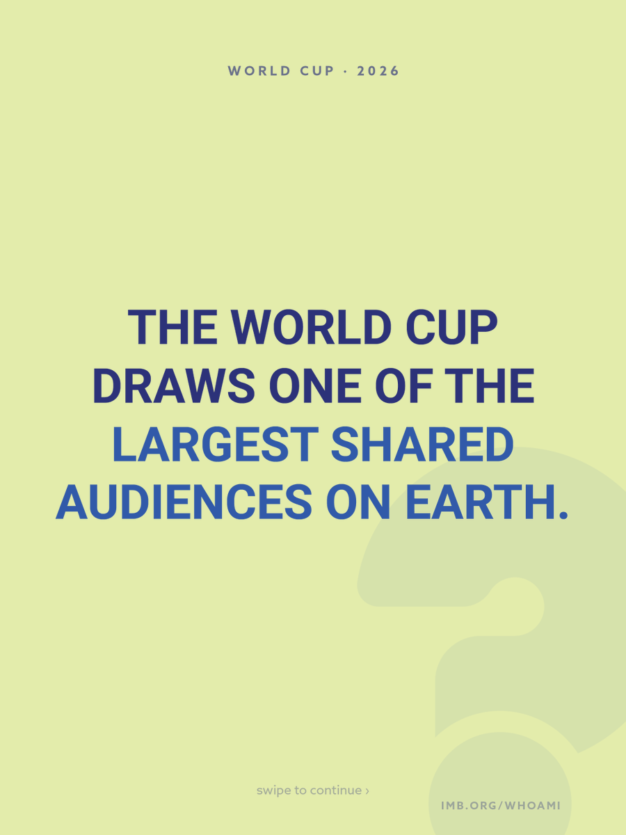 IMB_SBC's tweet photo. 5 billion people. 48 nations.

The World Cup is one of the closest things on earth to every nation gathering for one purpose — and most of those fans have never heard the gospel.

That's why IMB runs the Who Am I initiative at moments like this. When the nations gather, we show up.

🔗 Learn more at: https://t.co/XZNLYABgFJ.