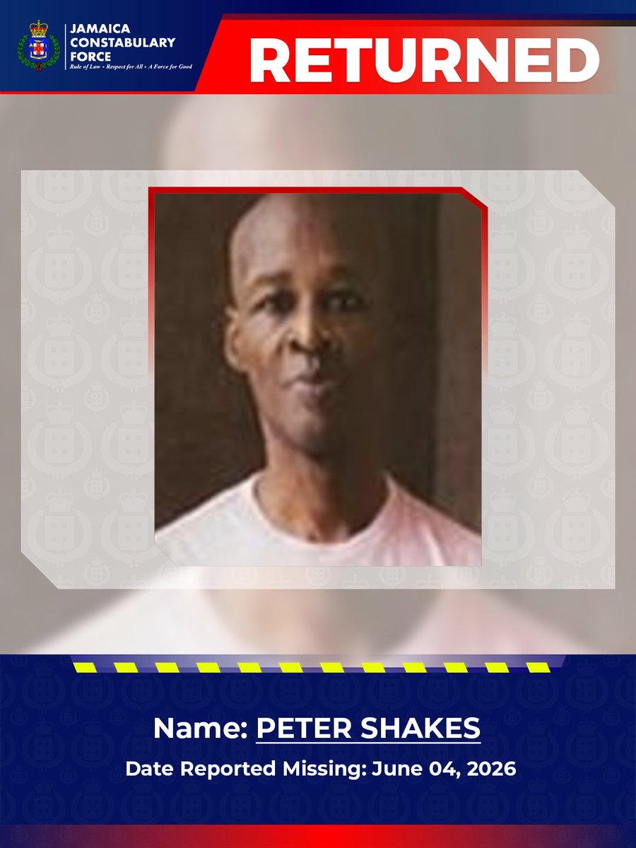 JamaicaConstab's tweet photo. Fifty-five-year-old Peter Shakes, of Sunset Link, Portobello in St James, has been missing since Thursday, June 04 has returned home

He is said to be in good health. https://t.co/nSEnaBGQCF