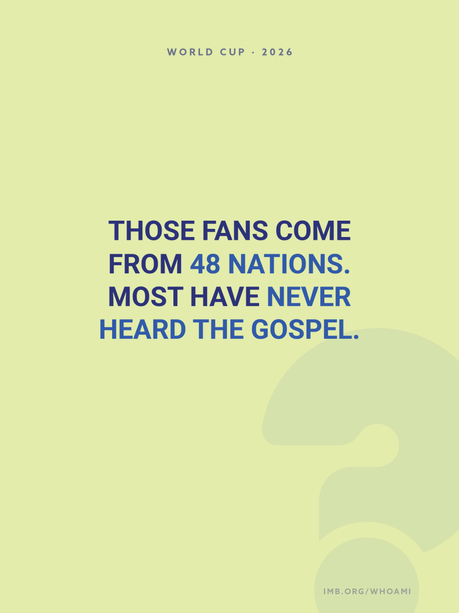 IMB_SBC's tweet photo. 5 billion people. 48 nations.

The World Cup is one of the closest things on earth to every nation gathering for one purpose — and most of those fans have never heard the gospel.

That's why IMB runs the Who Am I initiative at moments like this. When the nations gather, we show up.

🔗 Learn more at: https://t.co/XZNLYABgFJ.