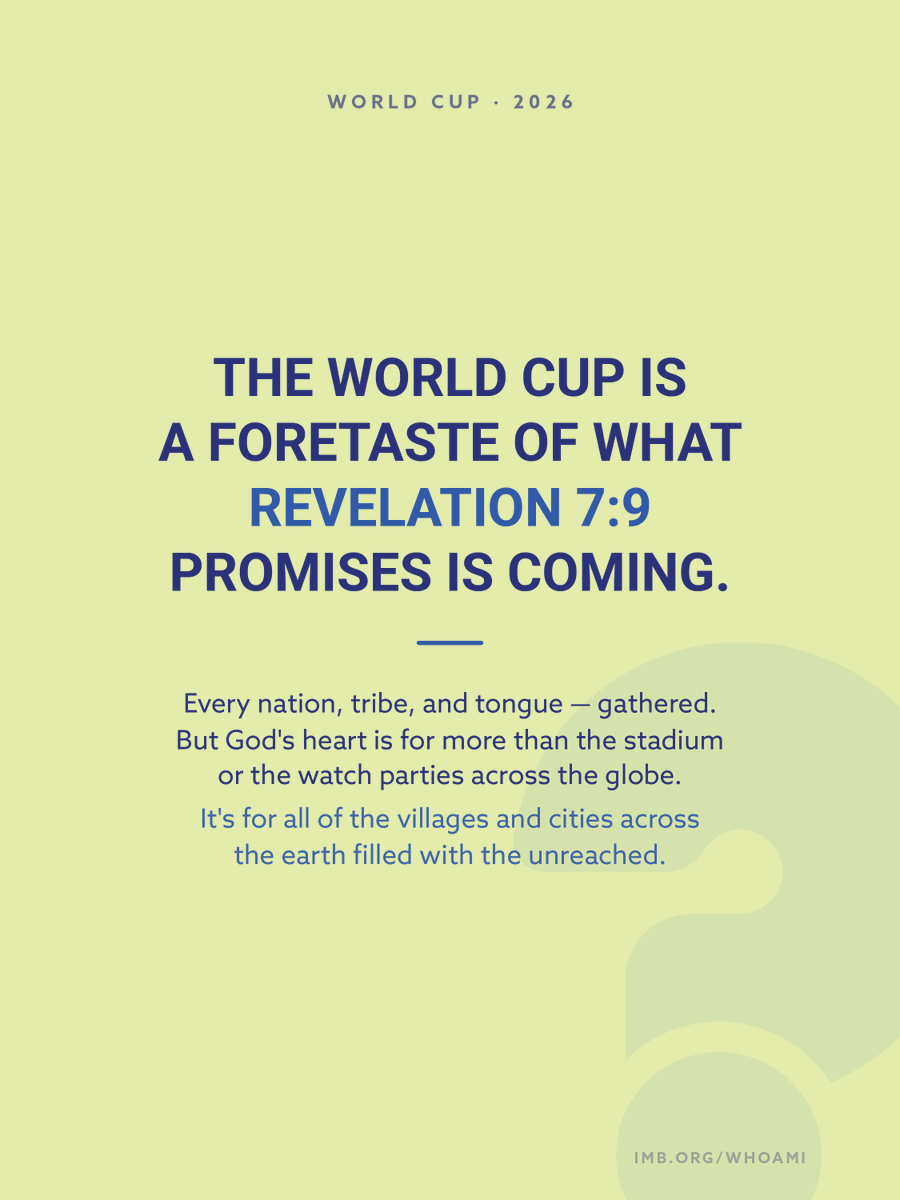 IMB_SBC's tweet photo. 5 billion people. 48 nations.

The World Cup is one of the closest things on earth to every nation gathering for one purpose — and most of those fans have never heard the gospel.

That's why IMB runs the Who Am I initiative at moments like this. When the nations gather, we show up.

🔗 Learn more at: https://t.co/XZNLYABgFJ.