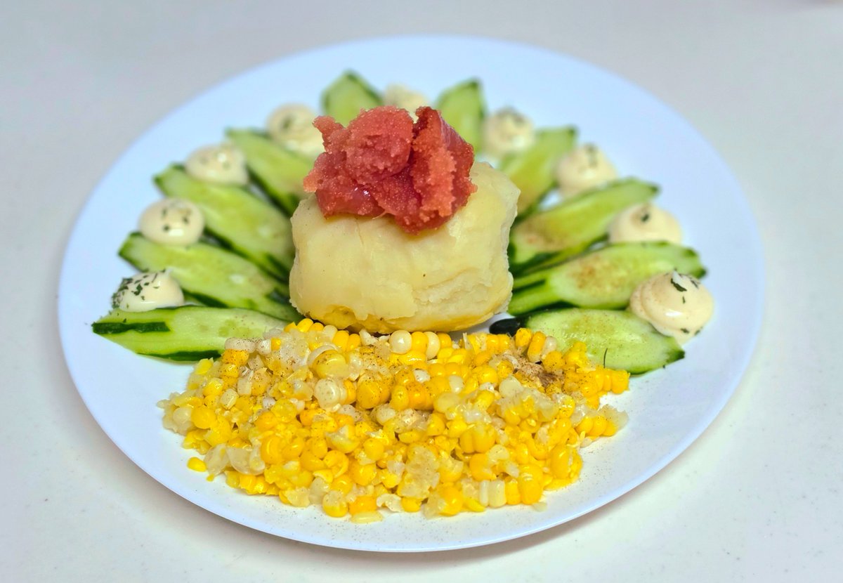 955_HIRO's tweet photo. 剥き立てモロコシ🌽&amp;掘り立てキタアカリ🥔のかねふく生めんたいこのタラモサラダ😊
食べタイミングでブレイクして召し上がれ
🤲😊 https://t.co/mn6qIygfkg