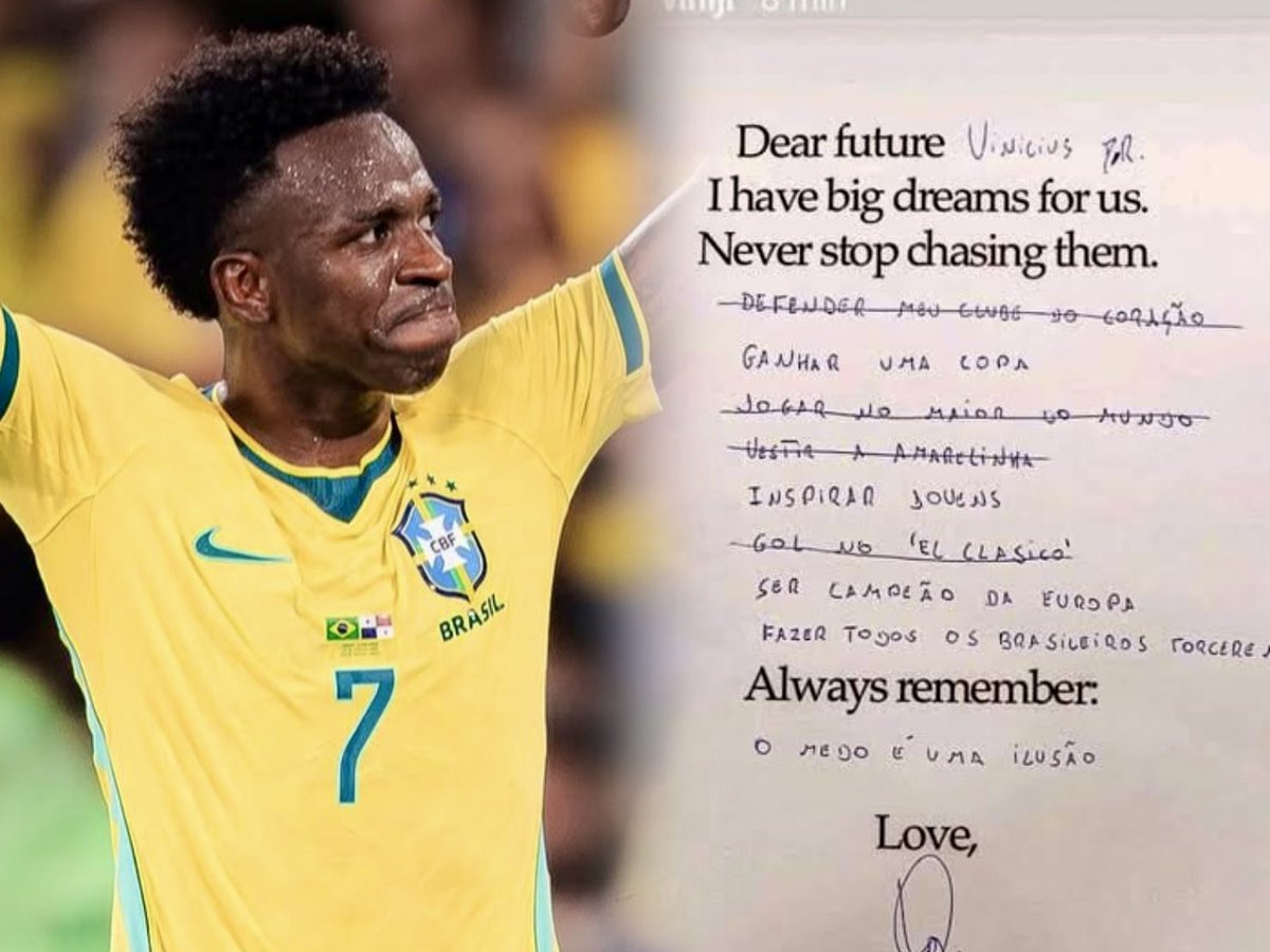 boleiradaa's tweet photo. Uma vez Vini jr postou suas metas de carreira no Instagram, e uma delas era:

"Fazer todos os brasileiros torcerem por mim".

E eu acredito que esse sonho está realizando! Você conseguiu, Vini Jr! Todos os brasileiros gostam e torcem por você. https://t.co/G95HsPymc4