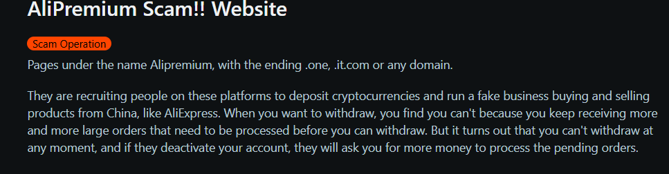 pressB20742's tweet photo. JUST IN 🚨🚨🚨...A single victim just report on my community Ali-premium sites are currently being used to organize crypto scams. They are recruiting people on these platforms to deposit cryptocurrencies and run a fake business buying and selling products from China, https://t.co/kqwzwOqG3u