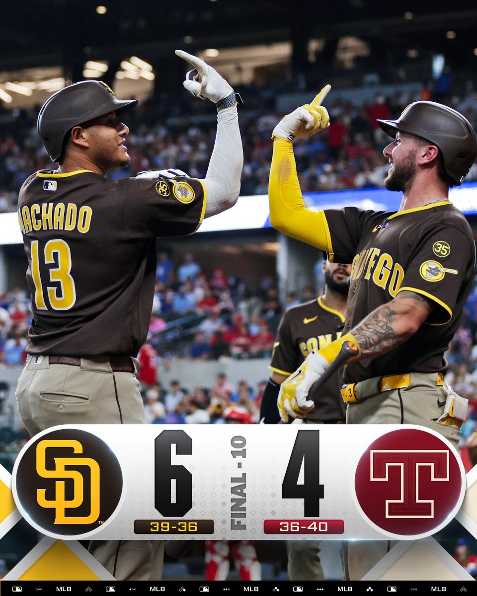 MLB's tweet photo. Manny Machado's 3-run blast gives the @Padres the win in extras! https://t.co/CSRspL9Be7