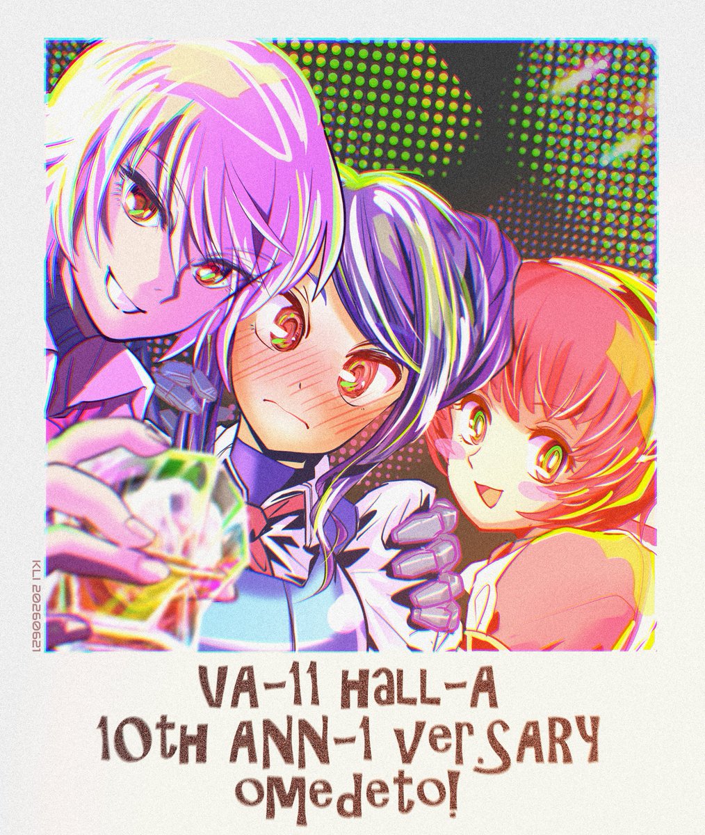 klixxxx's tweet photo. ヴァルハラ発売10周年おめでとうございます🥃愛すべき連中との、忘れられない一杯をありがとう！今夏発行の記念合同誌に寄稿した絵をチラ見せ。#va11halla https://t.co/XR5UG7t5iE