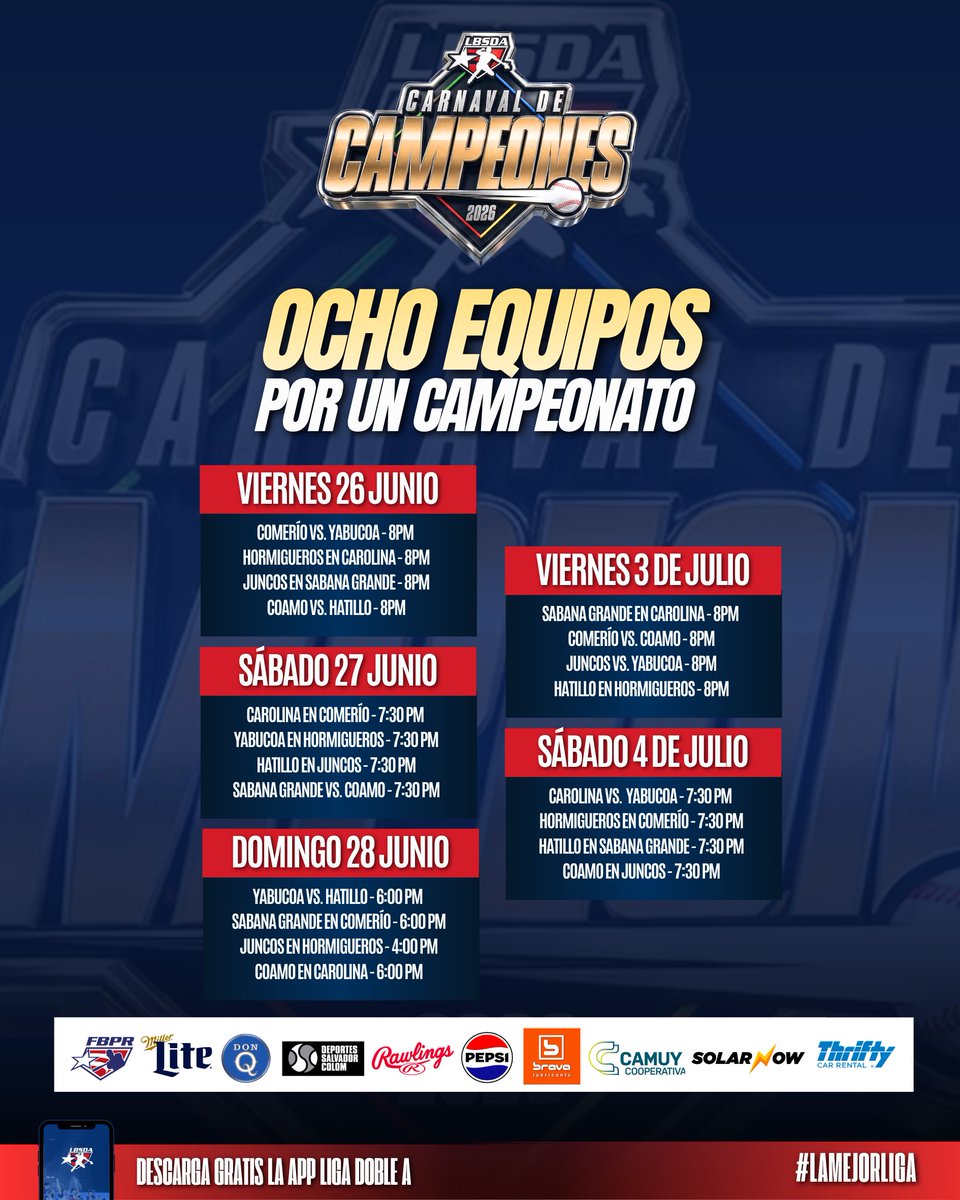 BeisbolDobleA's tweet photo. ¡Esto apenas comienza!

La acción del #CarnavaldeCampeones se reanuda el 26 de junio. Nos vemos en el parque.

#LigaDobleA #LaMejorLiga https://t.co/5gwTknXQBX