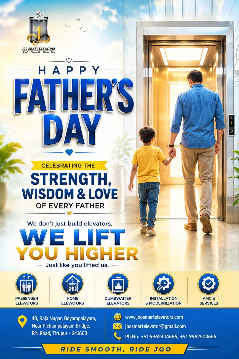 JOO_ELEVATOR_'s tweet photo. 👔 "A Father is someone who lifts you higher, even when he stands behind you." ❤️#HappyFathersDay #JoosmartElevator #FatherLove #FamilyFirst #BestDad #SuperDad #ThankYouDad https://t.co/ZB14O1aj9s