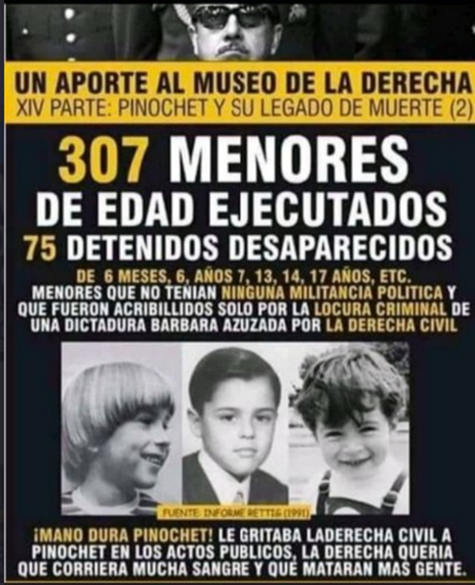 espartiata369's tweet photo. A PROPÓSITO DE NIÑOS DESAPARECIDOS, ERA UN TONGO DE LA DERECHA.
PERO LO DE PINOCHET NO ES UN TONGO, ES LA DURA REALIDAD, DONDE LA DICTADURA ASESINÓ HOMBRES, MUJERES, Y NIÑOS, POR EL SOLO FIN DE HACER MAS RICOS A LOS RICOS, IGUAL COMO AHORA. https://t.co/SSn2KTgIYZ