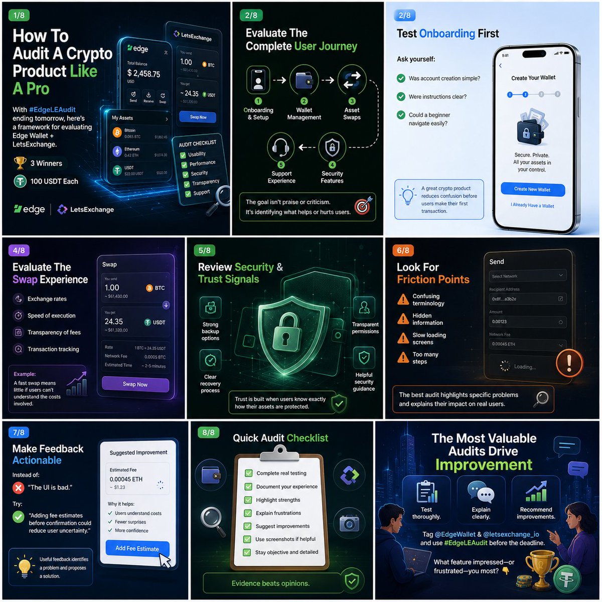KuamrRitin27990's tweet photo. The strongest audits aren't the most positive.
They're the most valuable.
Test thoroughly.
Explain clearly.
Recommend improvements.
Tag @EdgeWallet & @letsexchange_io and use #EdgeLEAudit before the deadline.
What feature impressed—or frustrated—you most? 👇 https://t.co/ZkIqDNBF0J